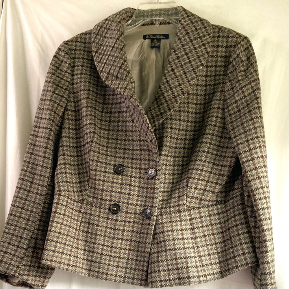 Vintage-Inspired Houndstooth Double-Breasted Blazer - Neutral Tones